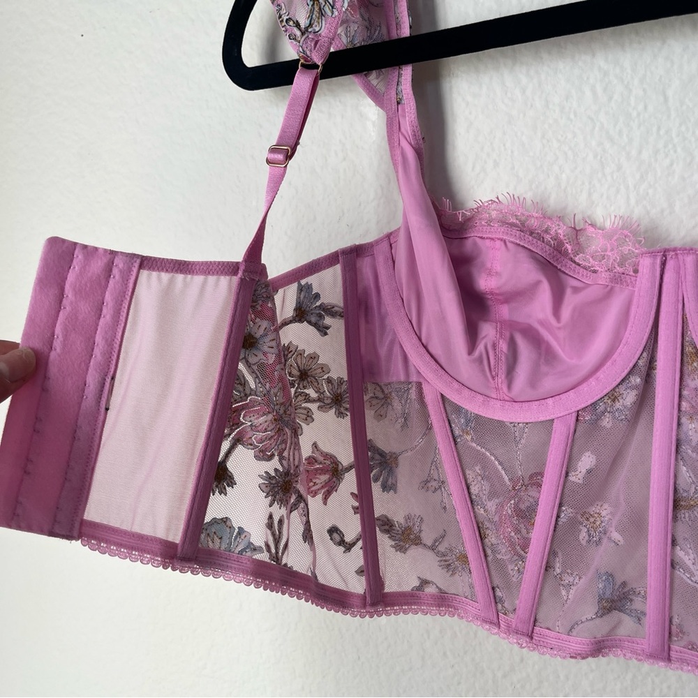 Whimsigoth Pink Floral Corset Crop Top Lace Bustier Fairycore Cottagecore Y2K - Picture 8 of 13